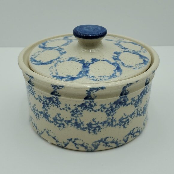 Westerwald Pottery Crock with Lid Spongeware Butter Pot Lidded Canister - Picture 1 of 8